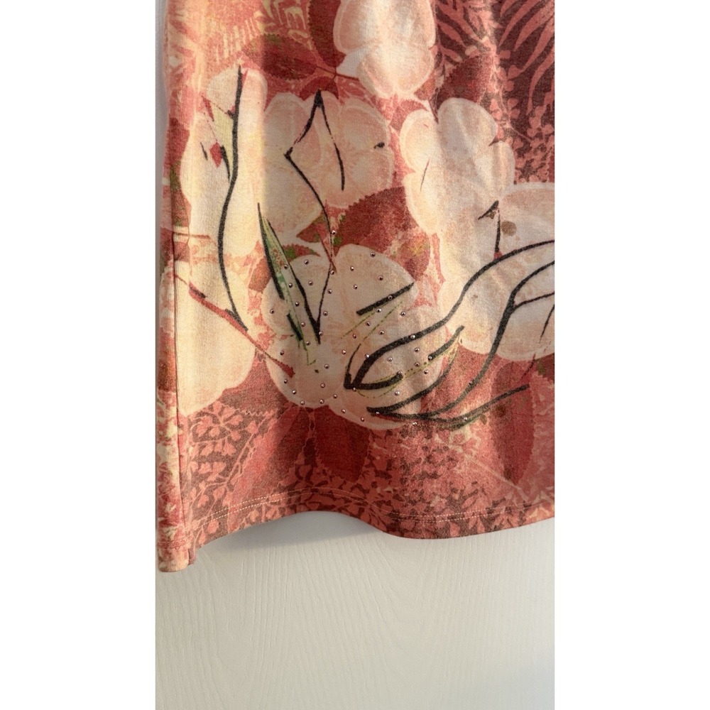 Vintage Y2K Oneworld Peach Coral Floral Rhinestone Scoop Neck Top Women's Small - Picture 3 of 7